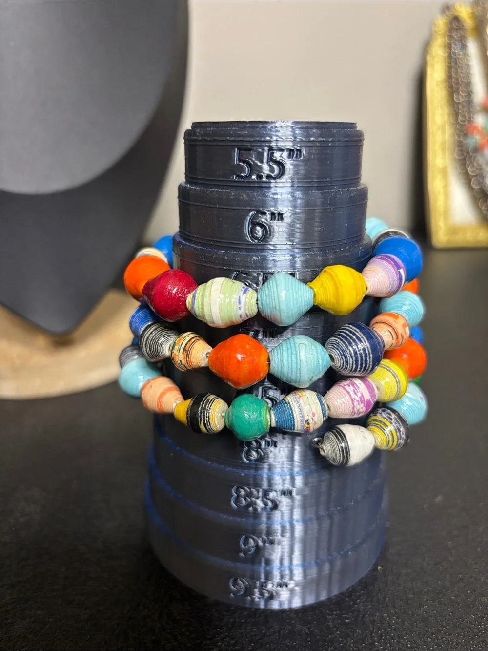 Handmade Multicolor Paper Bead Wire Wrap Bracelet